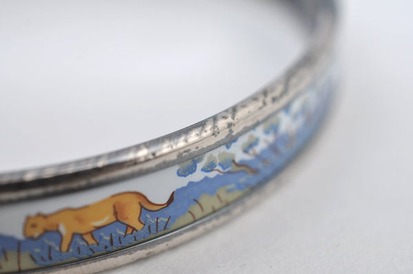 Authentic HERMES Email PM Bangle Lion Motif Silver Blue 5610G