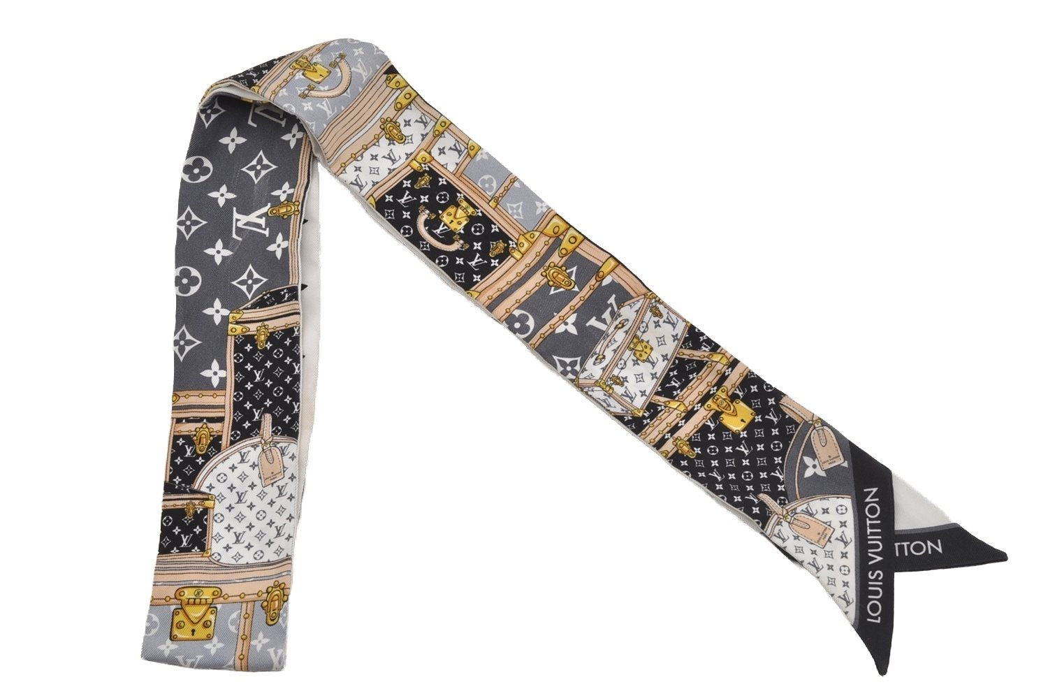 Auth Louis Vuitton Monogram Bandeaux BB Lets Go Scarf Silk Black M76442 LV 5610J