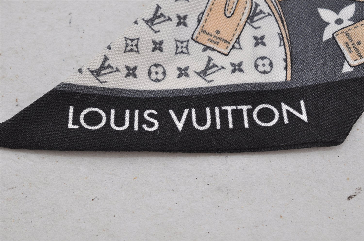 Auth Louis Vuitton Monogram Bandeaux BB Lets Go Scarf Silk Black M76442 LV 5610J