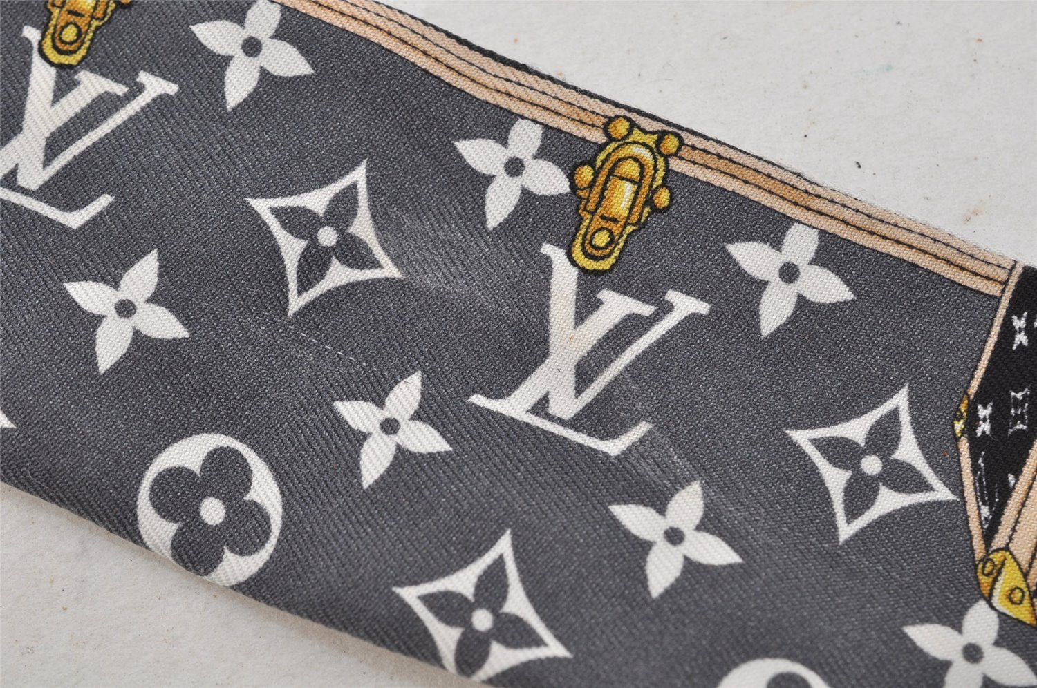 Auth Louis Vuitton Monogram Bandeaux BB Lets Go Scarf Silk Black M76442 LV 5610J