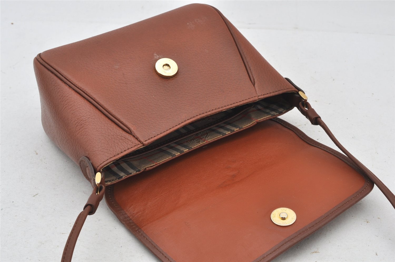 Authentic Burberrys Leather Shoulder Cross Body Bag Purse Brown Box 5611K