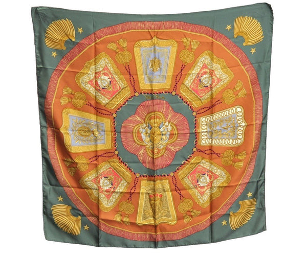 Authentic HERMES Carre 90 Scarf "Porte et Cavalerie " Silk Green 5612G