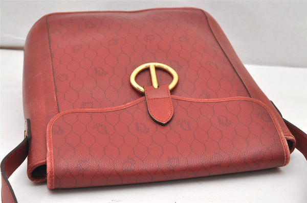 Authentic Christian Dior Honeycomb Shoulder Cross Bag PVC Leather Red 5612K