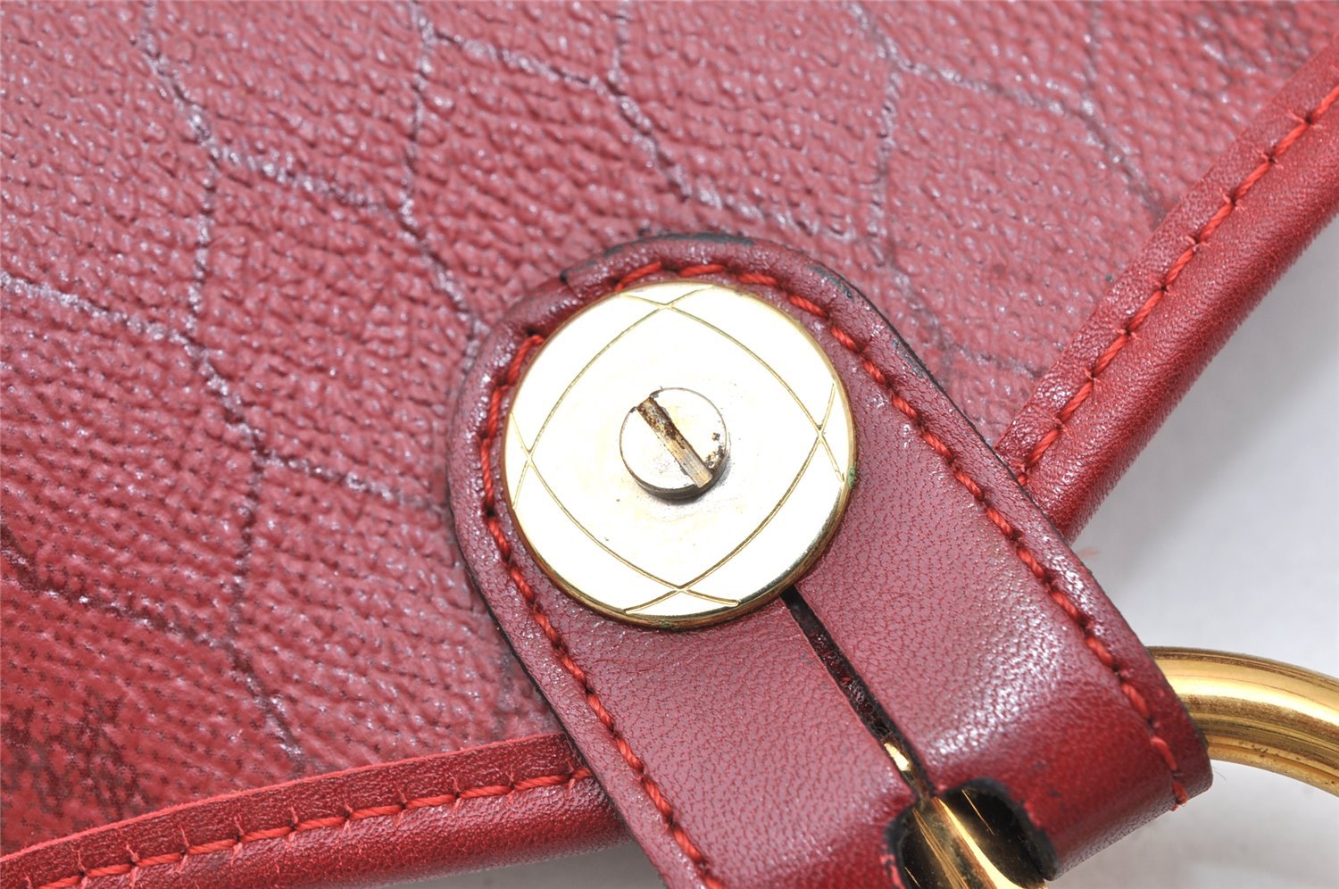 Authentic Christian Dior Honeycomb Shoulder Cross Bag PVC Leather Red 5612K