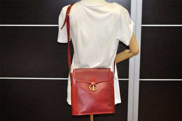 Authentic Christian Dior Honeycomb Shoulder Cross Bag PVC Leather Red 5612K