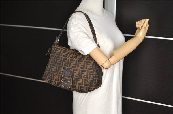 Authentic FENDI Zucca Mamma Baguette Shoulder Bag Canvas Leather Brown 5613I
