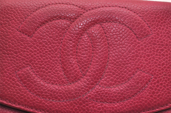 Authentic CHANEL Caviar Skin Vintage CC Logo Bifold Wallet Purse Pink  5613J