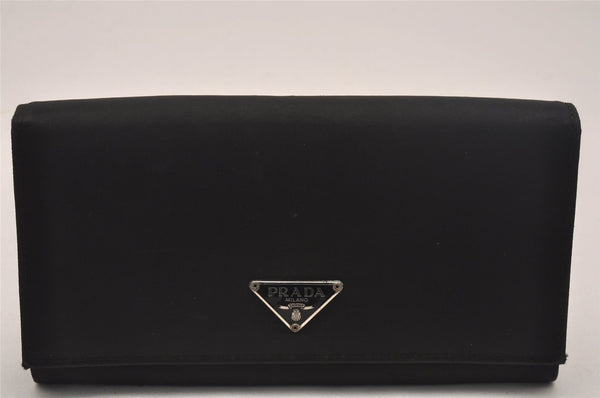 Authentic PRADA Nylon Tessuto Saffiano Leather Long Wallet Purse Black 5614J