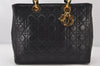 Authentic Christian Dior Lady Dior Lamb Skin Cannage Hand Bag Black CD 5616K