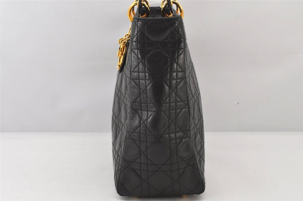 Authentic Christian Dior Lady Dior Lamb Skin Cannage Hand Bag Black CD 5616K