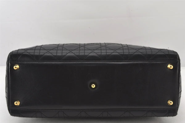 Authentic Christian Dior Lady Dior Lamb Skin Cannage Hand Bag Black CD 5616K