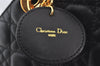 Authentic Christian Dior Lady Dior Lamb Skin Cannage Hand Bag Black CD 5616K