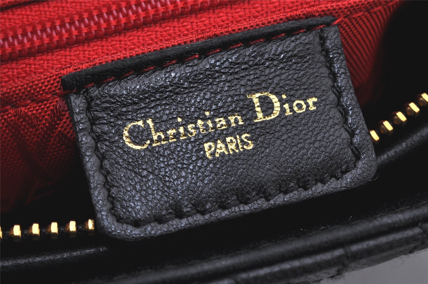 Authentic Christian Dior Lady Dior Lamb Skin Cannage Hand Bag Black CD 5616K