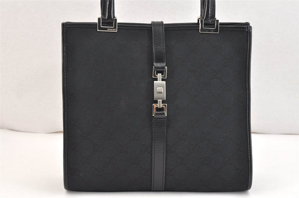 Authentic GUCCI Jackie Hand Tote Bag Purse GG Canvas Leather 0021065 Black 5618K