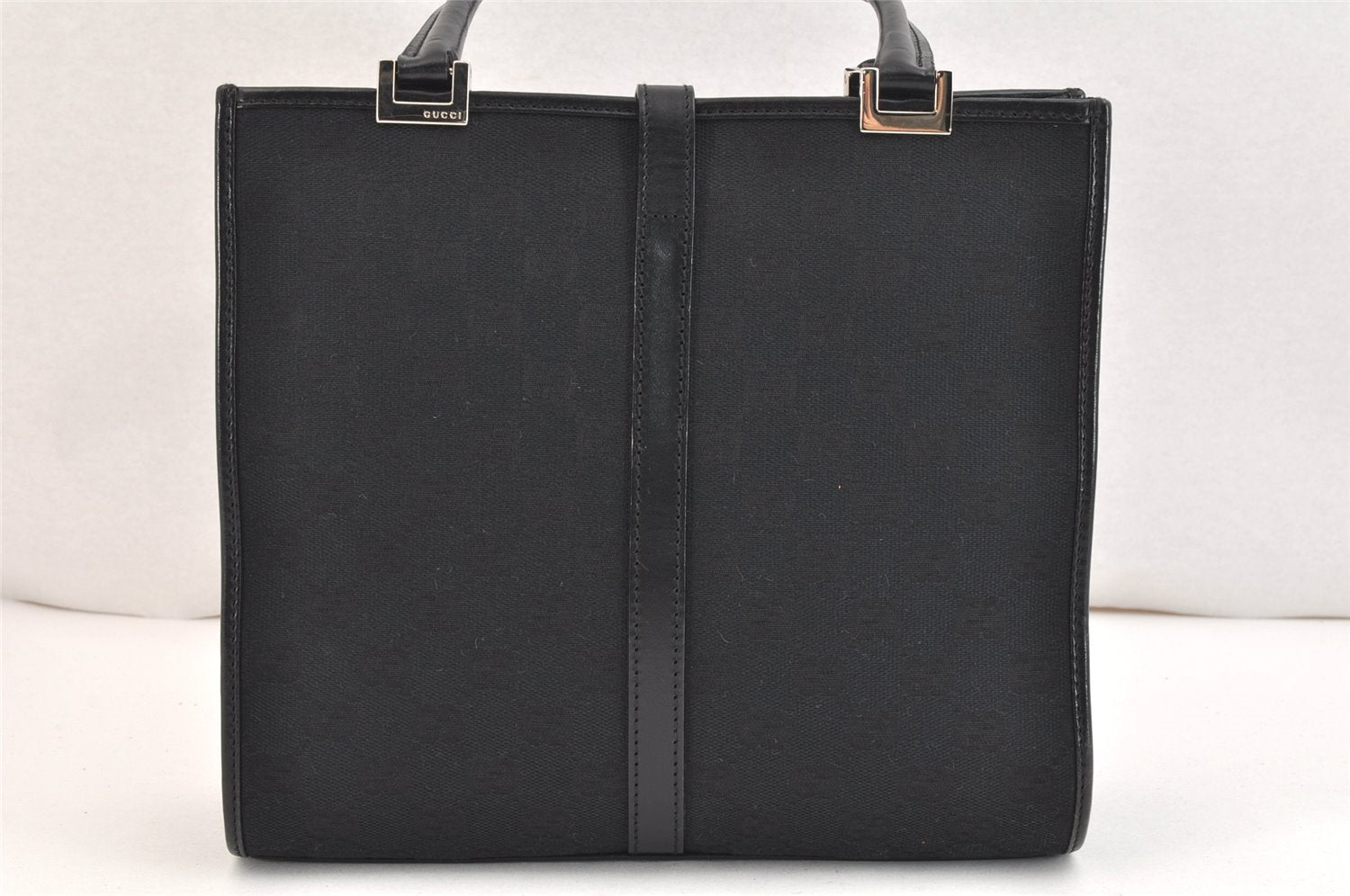 Authentic GUCCI Jackie Hand Tote Bag Purse GG Canvas Leather 0021065 Black 5618K