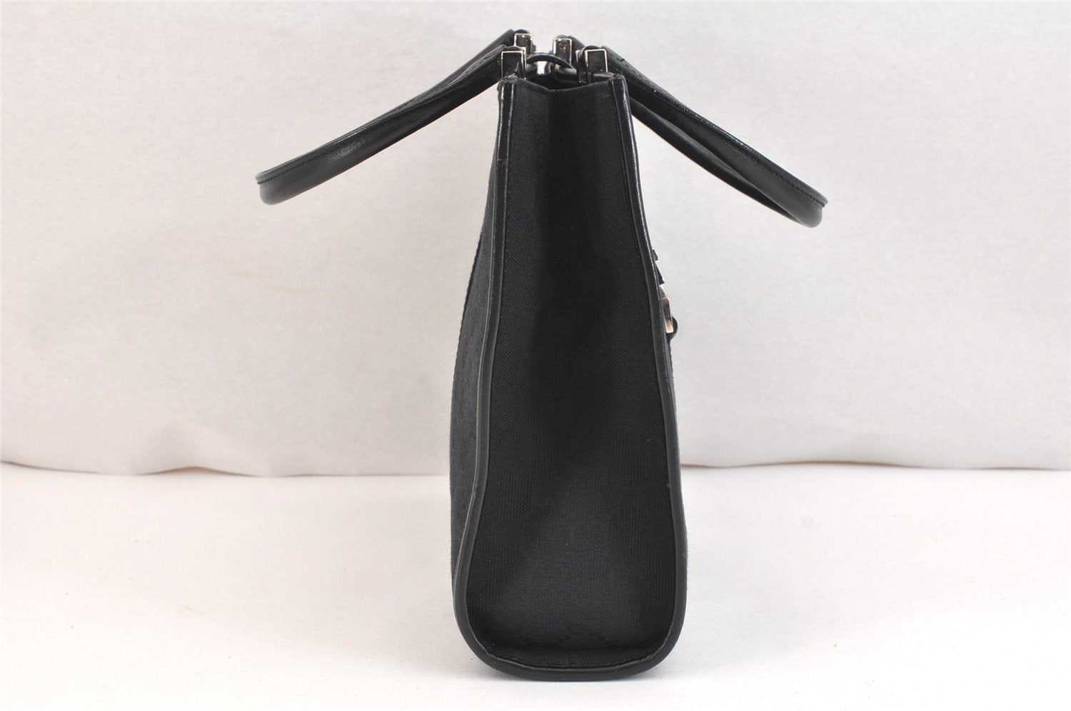 Authentic GUCCI Jackie Hand Tote Bag Purse GG Canvas Leather 0021065 Black 5618K