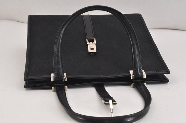 Authentic GUCCI Jackie Hand Tote Bag Purse GG Canvas Leather 0021065 Black 5618K