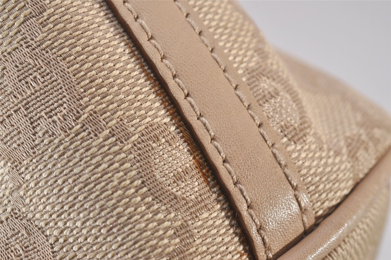 Authentic GUCCI Vintage Hand Bag Pouch Purse GG Canvas Leather 07198 Beige 5621I