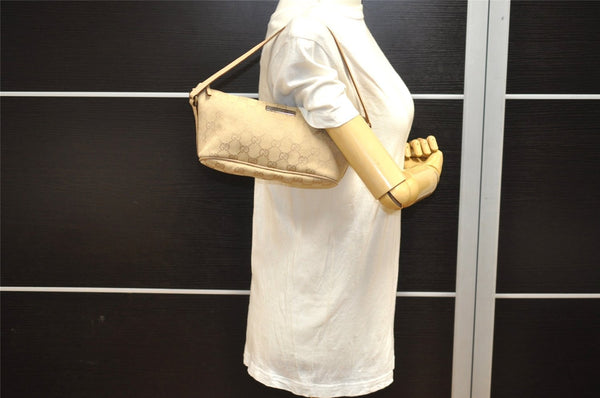 Authentic GUCCI Vintage Hand Bag Pouch Purse GG Canvas Leather 07198 Beige 5621I