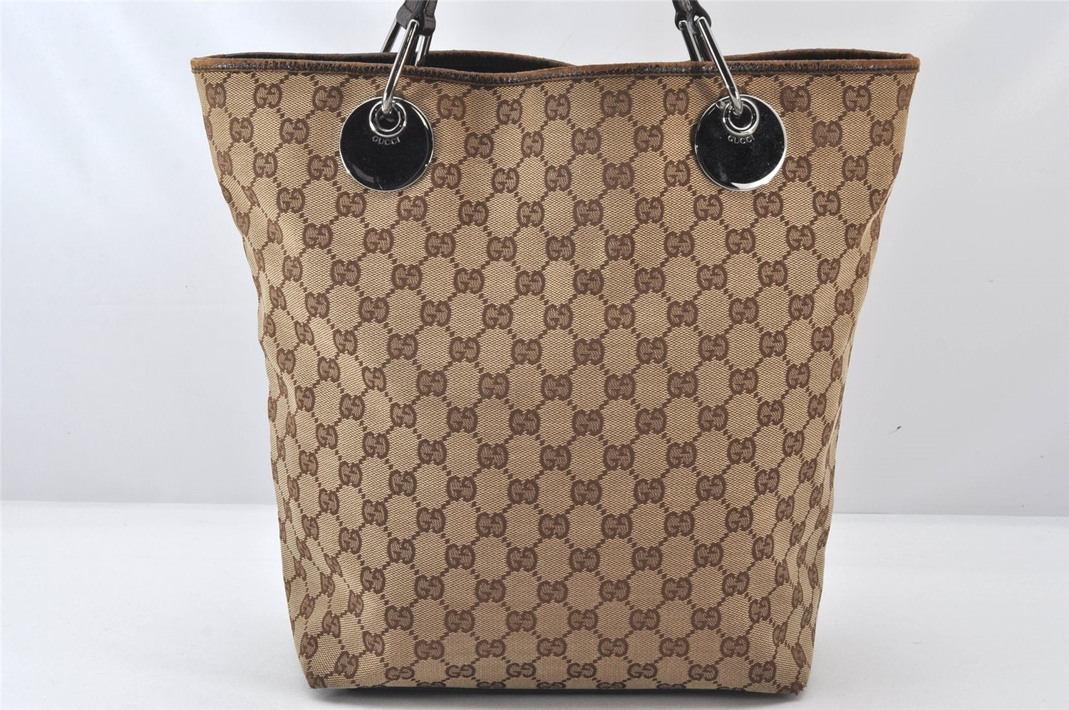 Authentic GUCCI Eclipse Shoulder Tote Bag GG Canvas Leather 120836 Brown 5621K