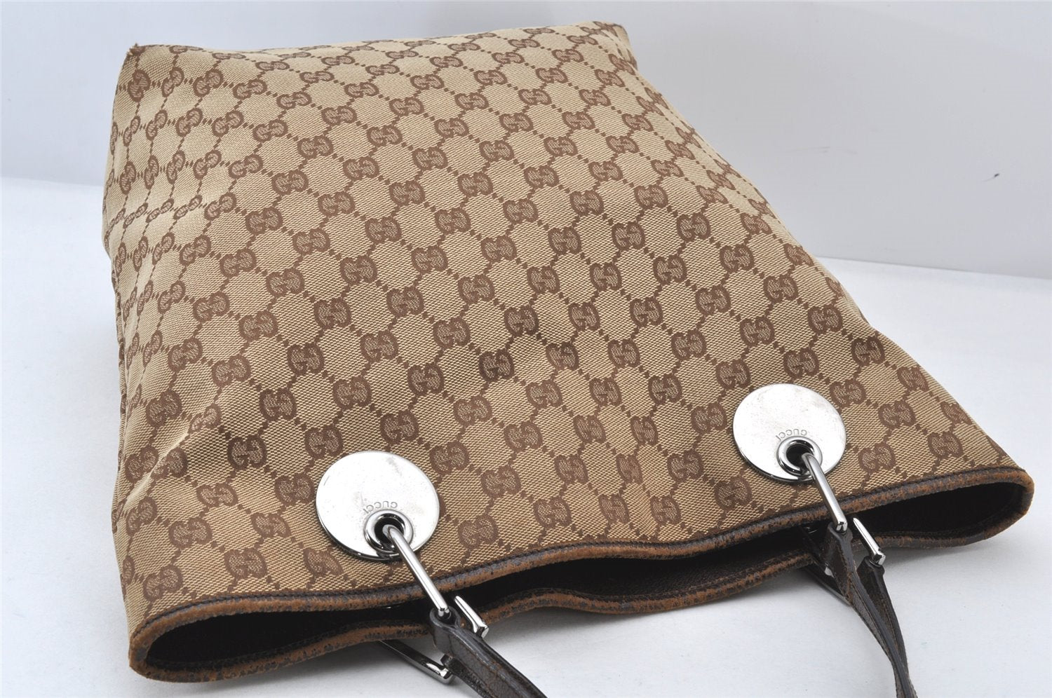 Authentic GUCCI Eclipse Shoulder Tote Bag GG Canvas Leather 120836 Brown 5621K