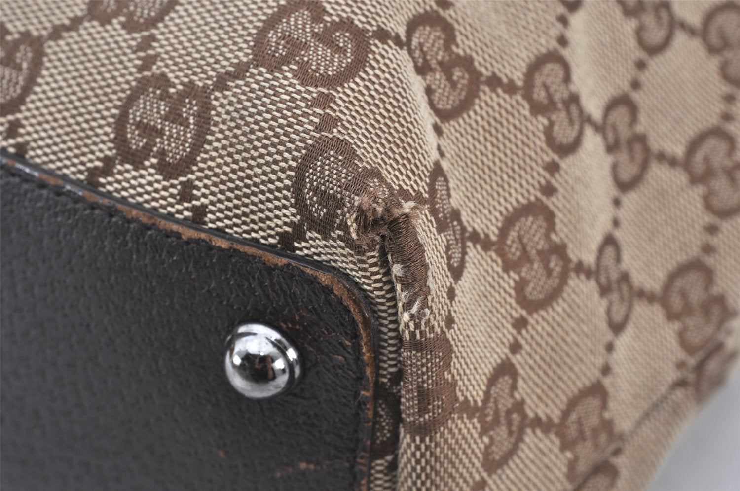 Authentic GUCCI Eclipse Shoulder Tote Bag GG Canvas Leather 120836 Brown 5621K