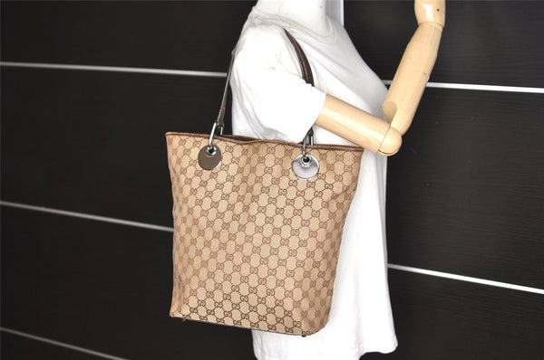 Authentic GUCCI Eclipse Shoulder Tote Bag GG Canvas Leather 120836 Brown 5621K