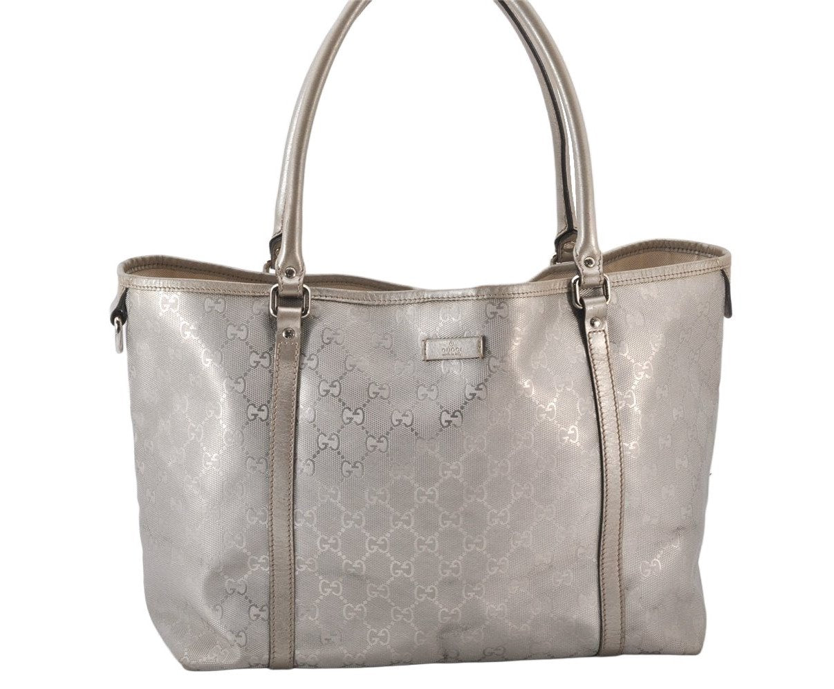 Authentic GUCCI Impreme Shoulder Tote Bag GG PVC Leather 197953 Silver 5622K