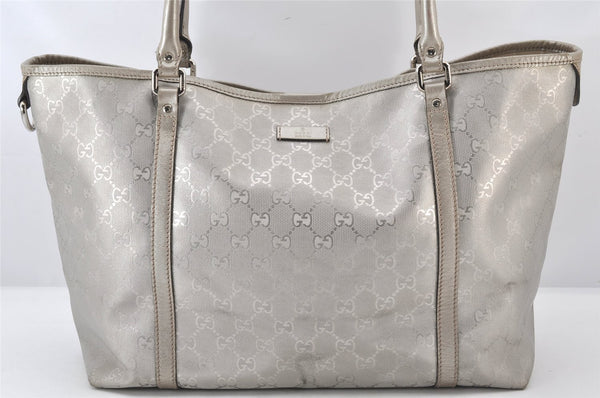 Authentic GUCCI Impreme Shoulder Tote Bag GG PVC Leather 197953 Silver 5622K