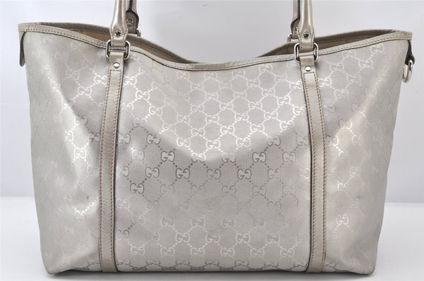 Authentic GUCCI Impreme Shoulder Tote Bag GG PVC Leather 197953 Silver 5622K