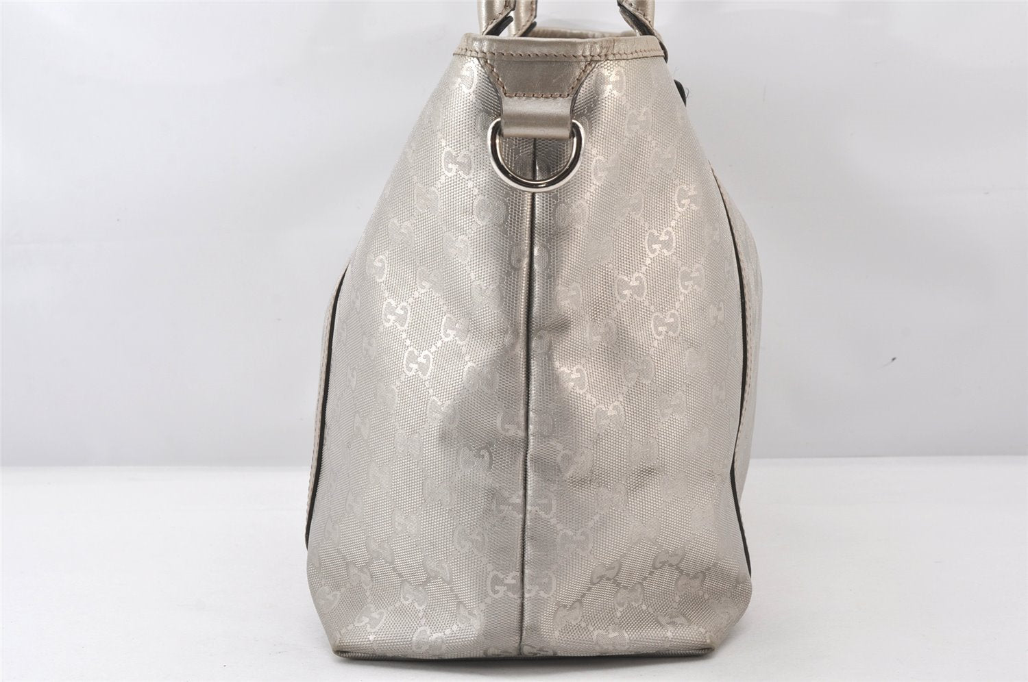 Authentic GUCCI Impreme Shoulder Tote Bag GG PVC Leather 197953 Silver 5622K