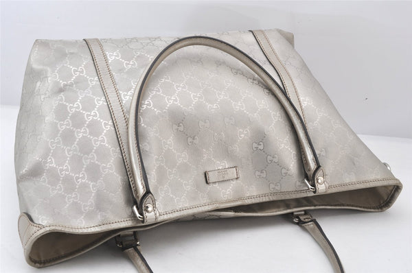 Authentic GUCCI Impreme Shoulder Tote Bag GG PVC Leather 197953 Silver 5622K