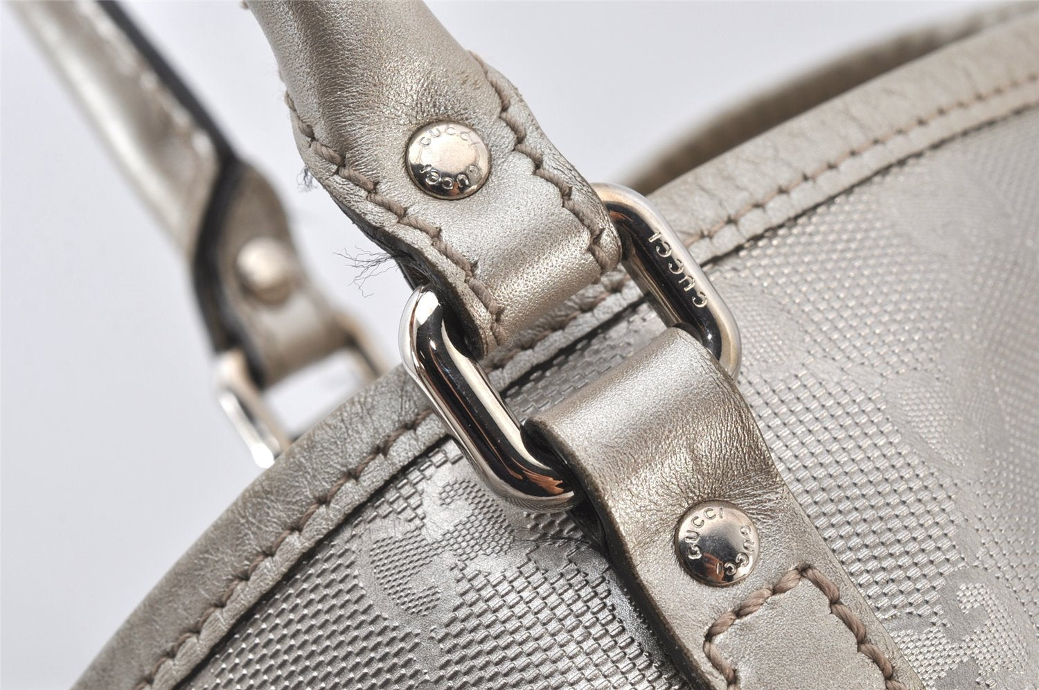 Authentic GUCCI Impreme Shoulder Tote Bag GG PVC Leather 197953 Silver 5622K