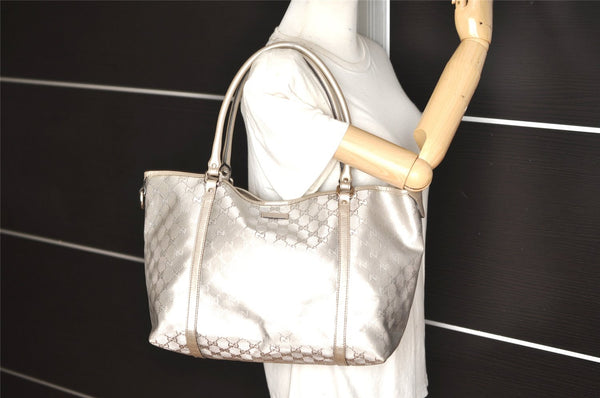 Authentic GUCCI Impreme Shoulder Tote Bag GG PVC Leather 197953 Silver 5622K
