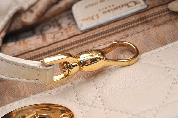 Authentic Christian Dior Diorissimo Cannage Hand Bag Leather White CD 5624I