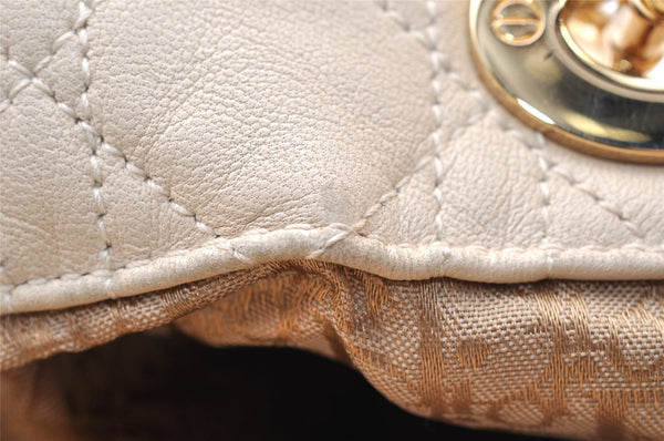 Authentic Christian Dior Diorissimo Cannage Hand Bag Leather White CD 5624I