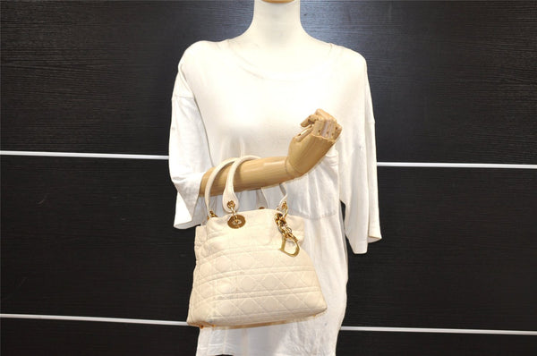 Authentic Christian Dior Diorissimo Cannage Hand Bag Leather White CD 5624I