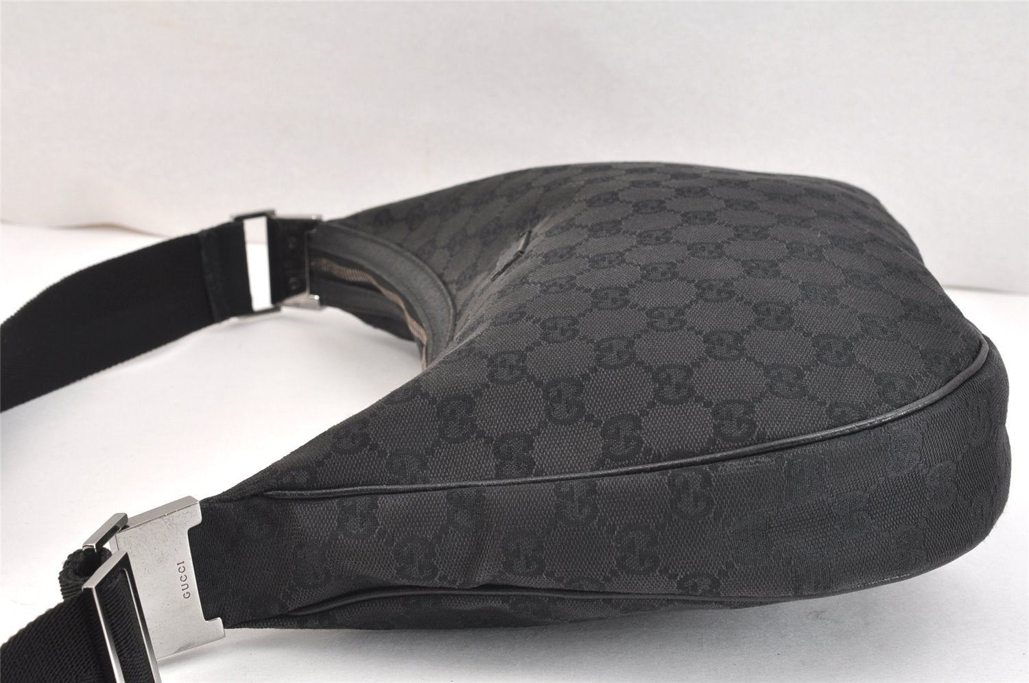 Authentic GUCCI Shoulder Cross Body Bag GG Canvas Leather 122790 Black 5624K