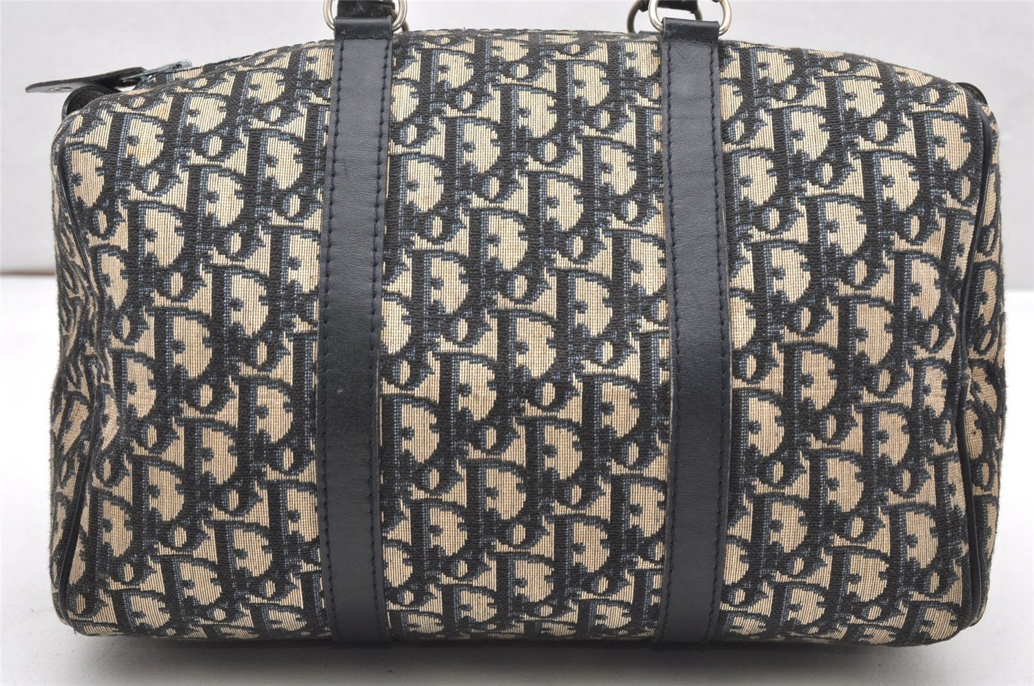 Authentic Christian Dior Trotter Hand Boston Bag Purse Canvas Leather Blue 5626K
