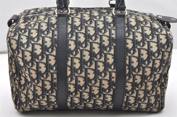 Authentic Christian Dior Trotter Hand Boston Bag Purse Canvas Leather Blue 5626K