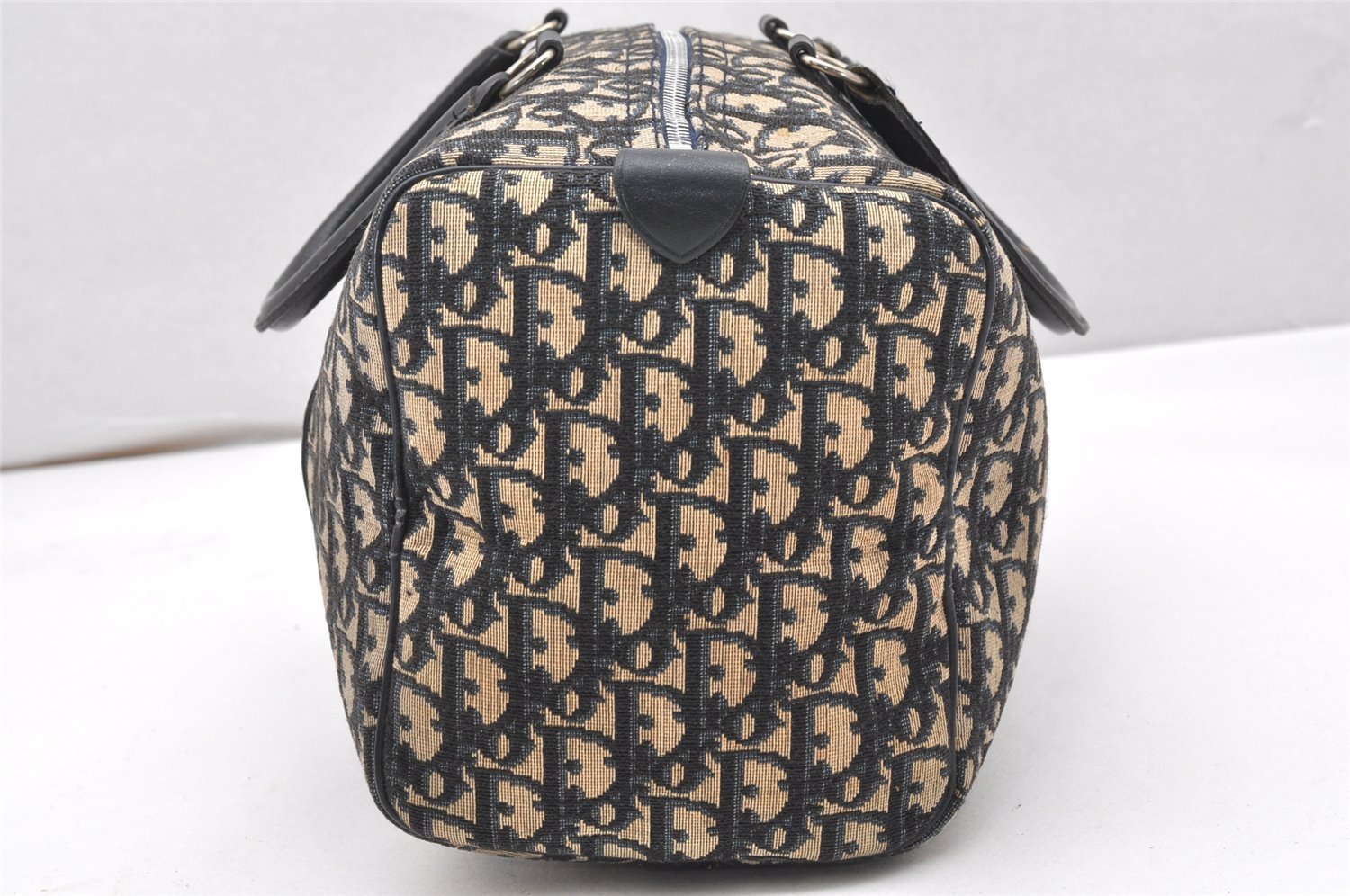 Authentic Christian Dior Trotter Hand Boston Bag Purse Canvas Leather Blue 5626K