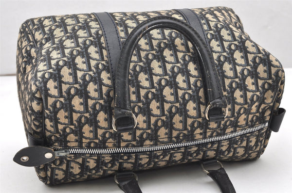 Authentic Christian Dior Trotter Hand Boston Bag Purse Canvas Leather Blue 5626K