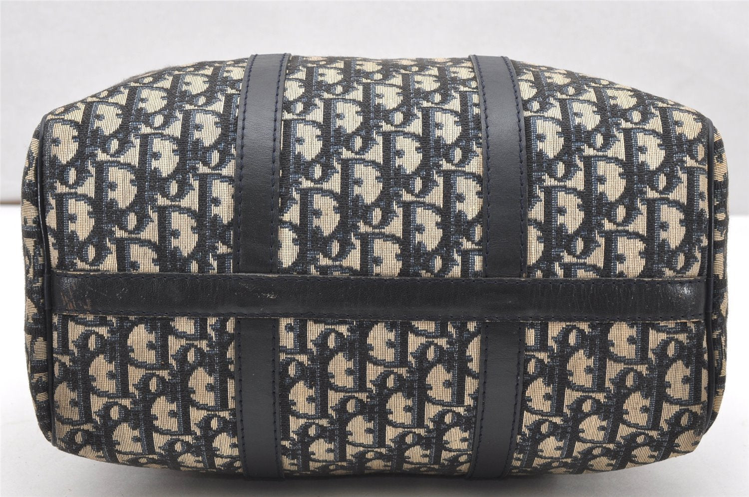 Authentic Christian Dior Trotter Hand Boston Bag Purse Canvas Leather Blue 5626K