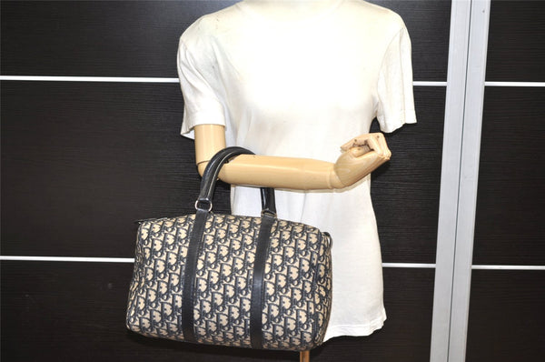 Authentic Christian Dior Trotter Hand Boston Bag Purse Canvas Leather Blue 5626K