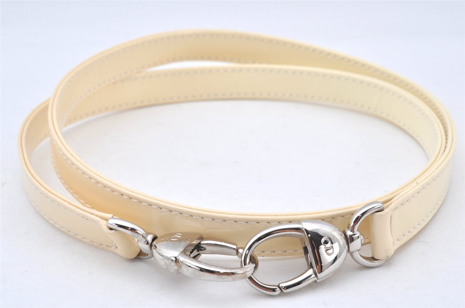 Authentic Christian Dior Enamel Shoulder Strap White 35.6