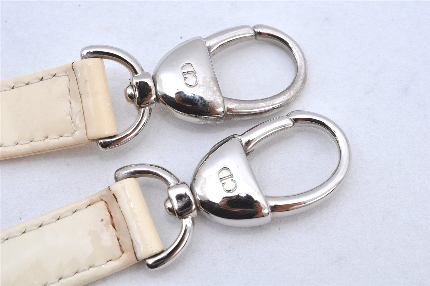 Authentic Christian Dior Enamel Shoulder Strap White 35.6