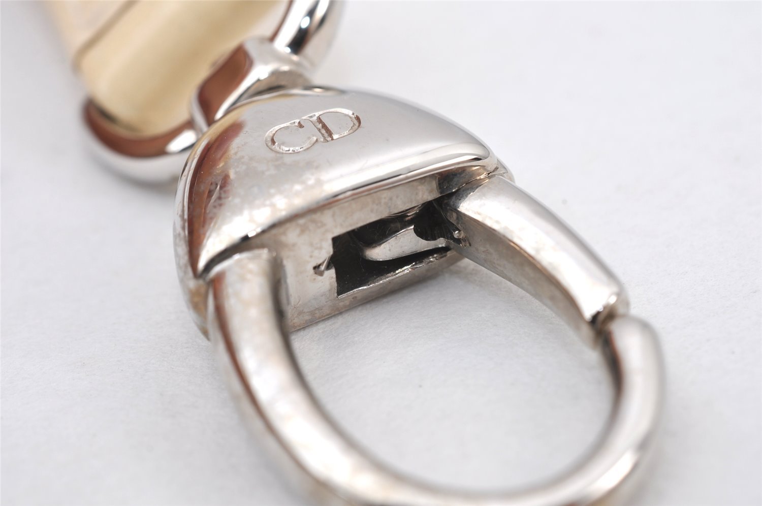 Authentic Christian Dior Enamel Shoulder Strap White 35.6
