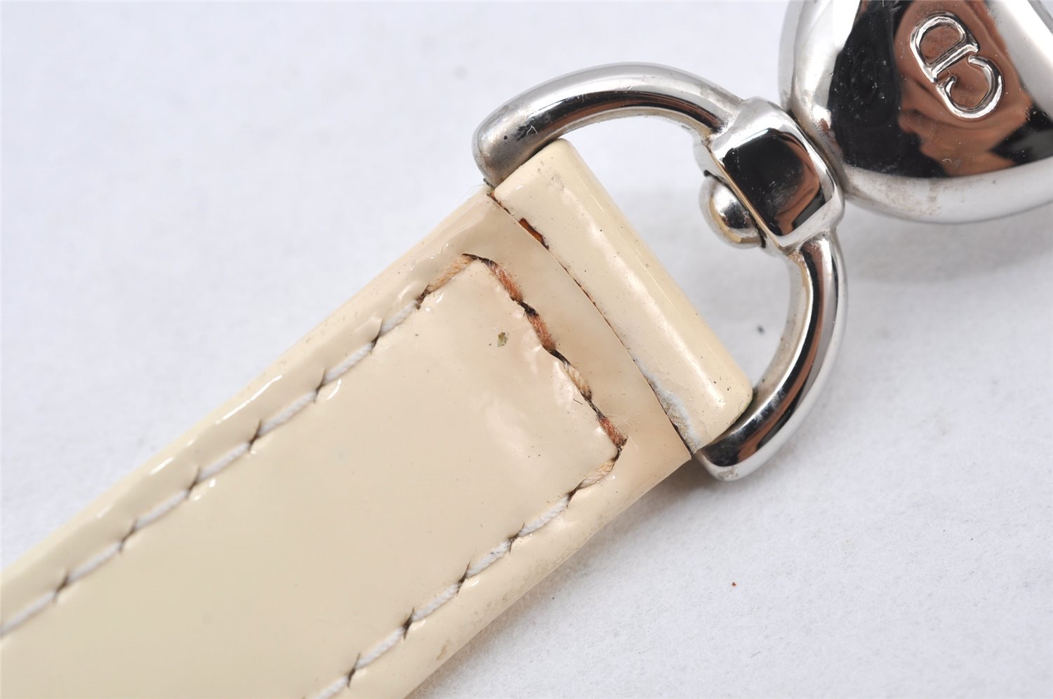 Authentic Christian Dior Enamel Shoulder Strap White 35.6