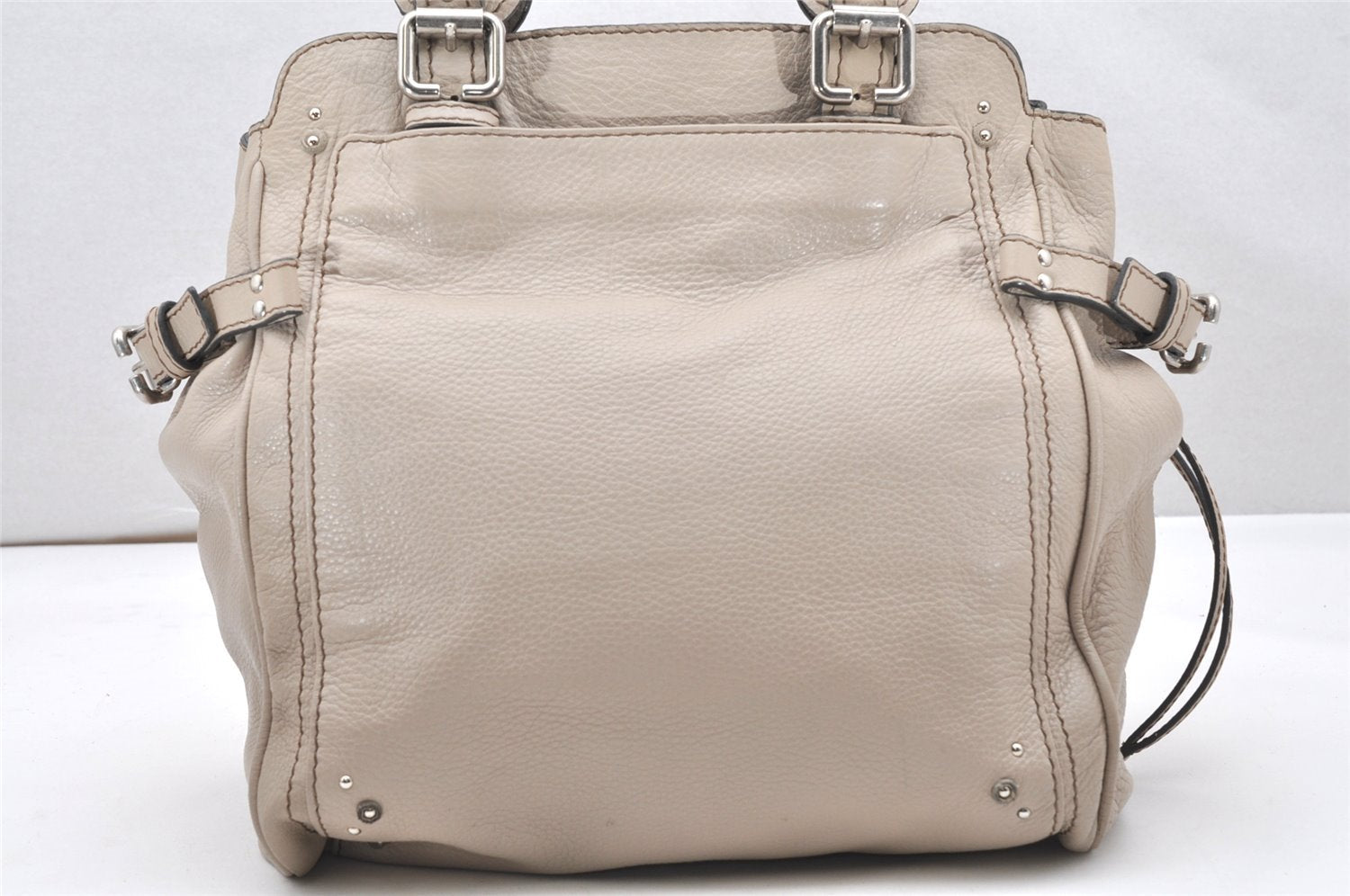 Authentic Chloe Vintage Paddington Leather Shoulder Tote Bag Beige 5630K