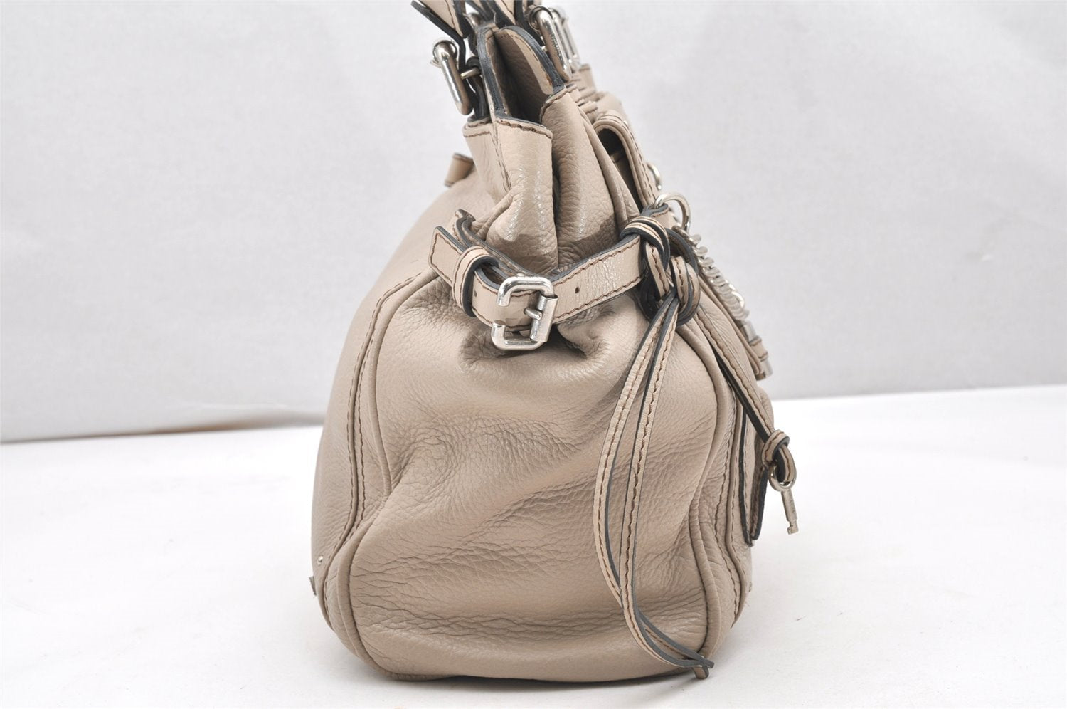 Authentic Chloe Vintage Paddington Leather Shoulder Tote Bag Beige 5630K